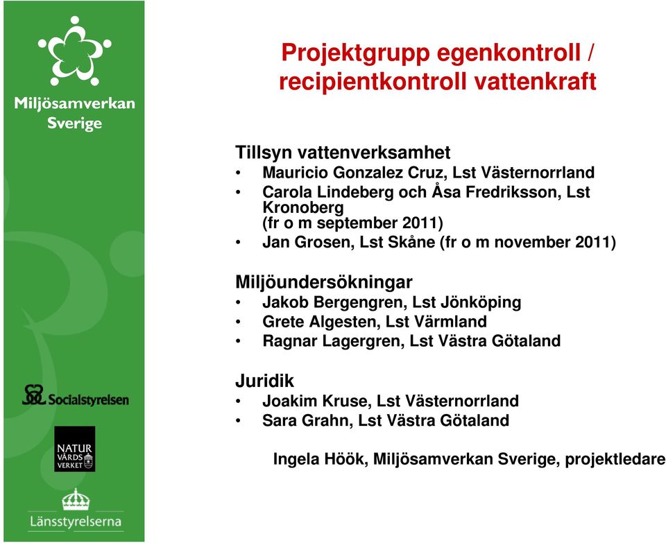 november 2011) Miljöundersökningar Jakob Bergengren, Lst Jönköping Grete Algesten, Lst Värmland Ragnar Lagergren, Lst