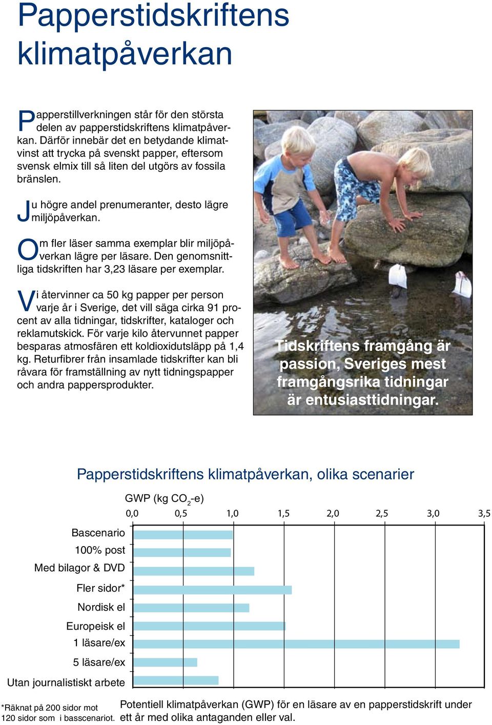 Om fler läser samma exemplar blir miljöpåverkan lägre per läsare. Den genomsnittliga tidskriften har 3,23 läsare per exemplar.