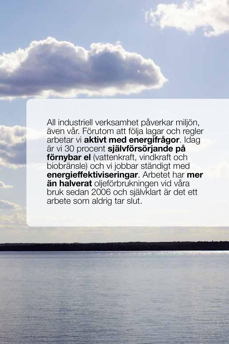 Idag är vi 30 procent självförsörjande på förnybar el (vattenkraft, vindkraft och biobränsle) och