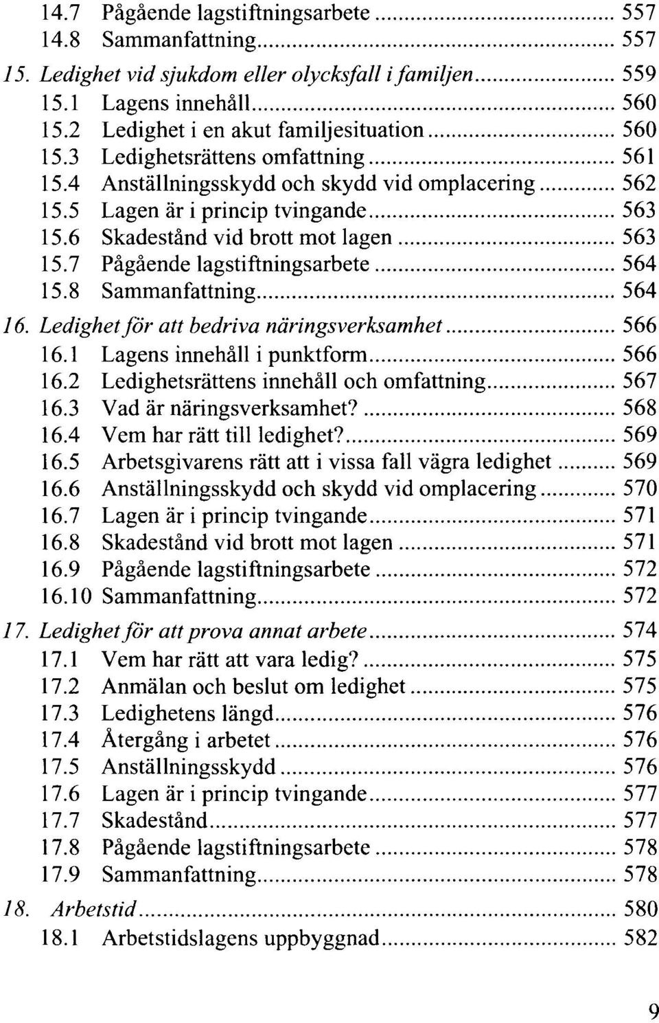 7 Pågående lagstiftningsarbete 564 15.8 Sammanfattning 564 16. Ledighet för att bedriva näringsverksamhet 566 16.1 Lagens innehåll i punktform 566 16.2 Ledighetsrättens innehåll och omfattning 567 16.