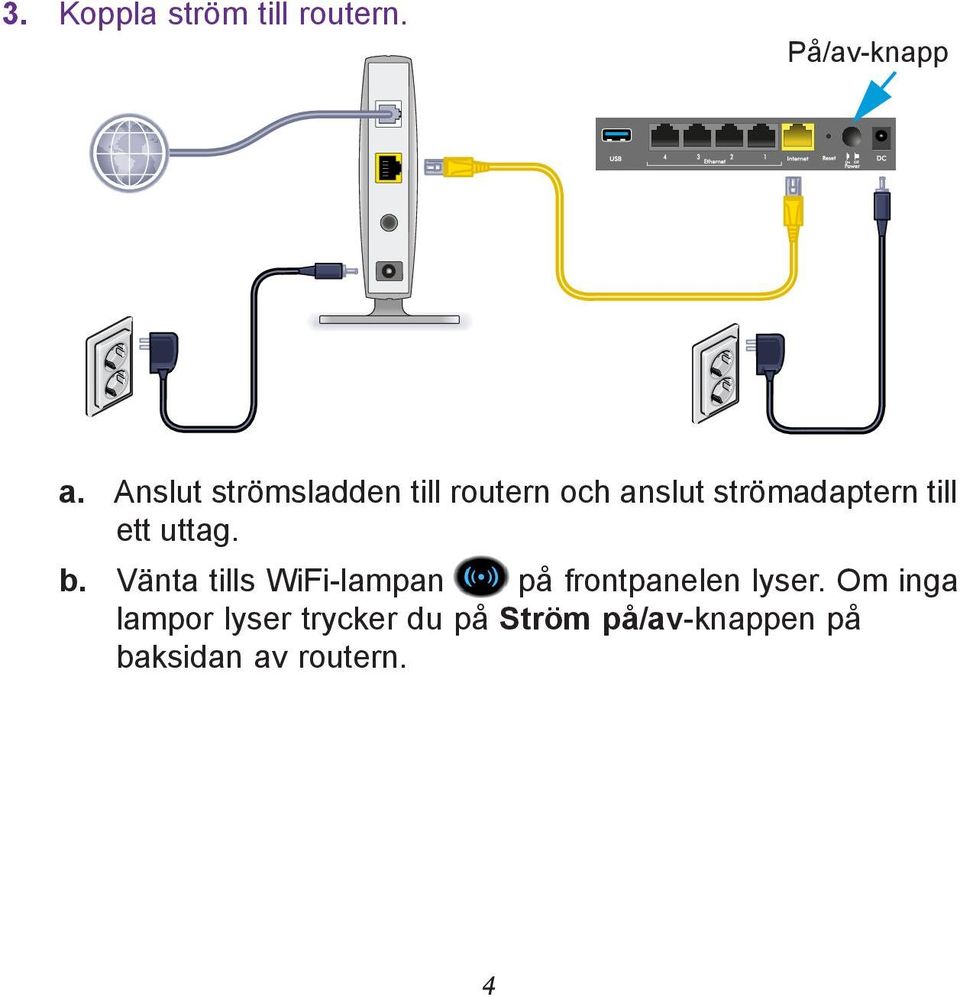 ett uttag. b. Vänta tills WiFi-lampan på frontpanelen lyser.