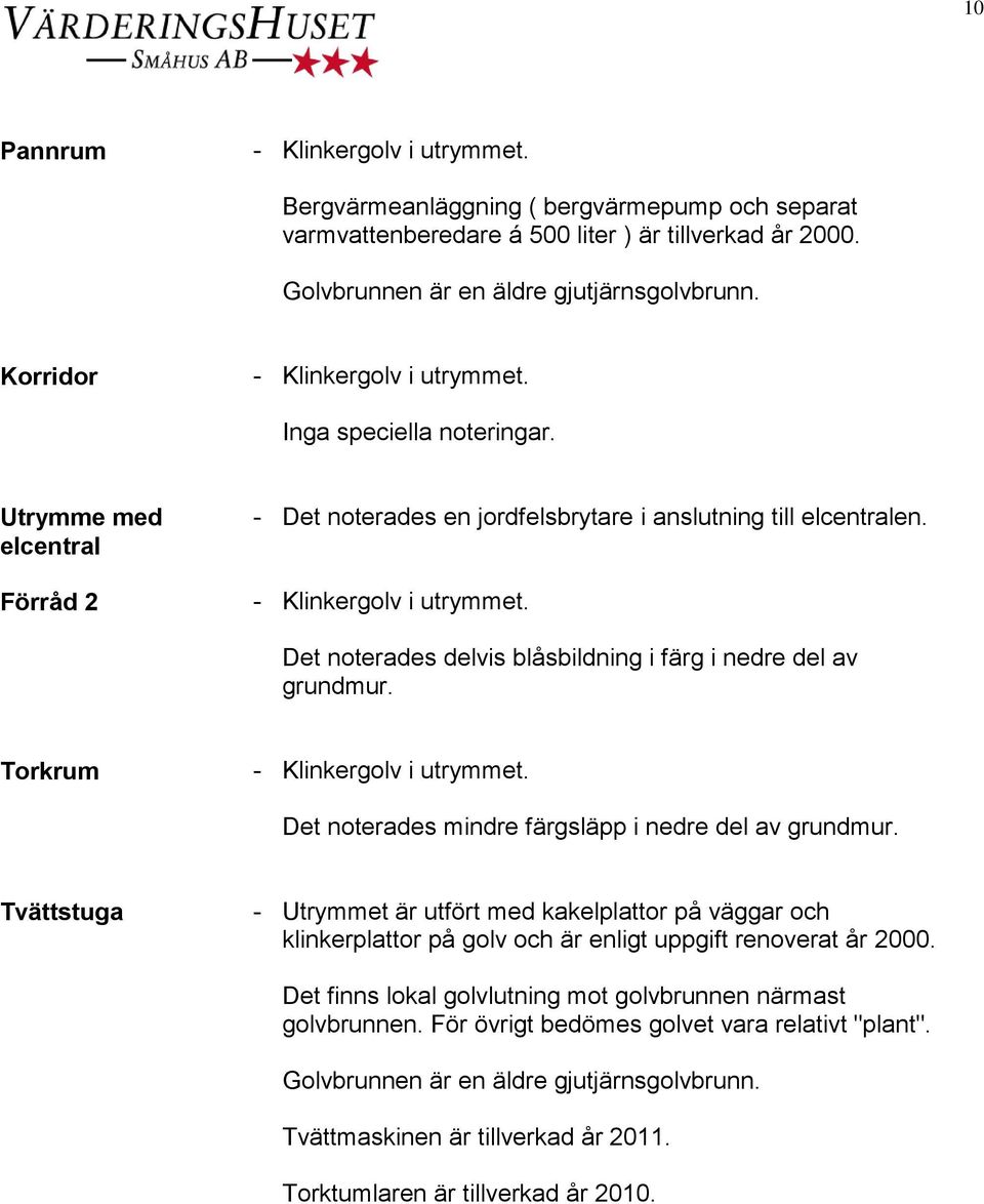 Torkrum - Klinkergolv i utrymmet. Det noterades mindre färgsläpp i nedre del av grundmur.