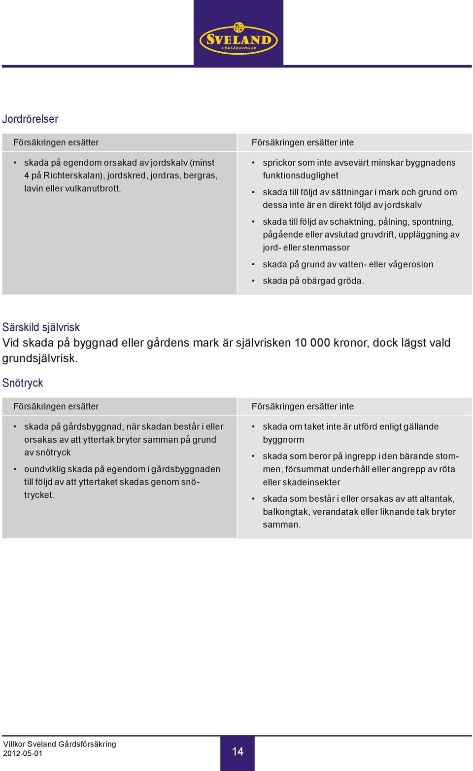 följd av schaktning, pålning, spontning, pågående eller avslutad gruvdrift, uppläggning av jord- eller stenmassor skada på grund av vatten- eller vågerosion skada på obärgad gröda.