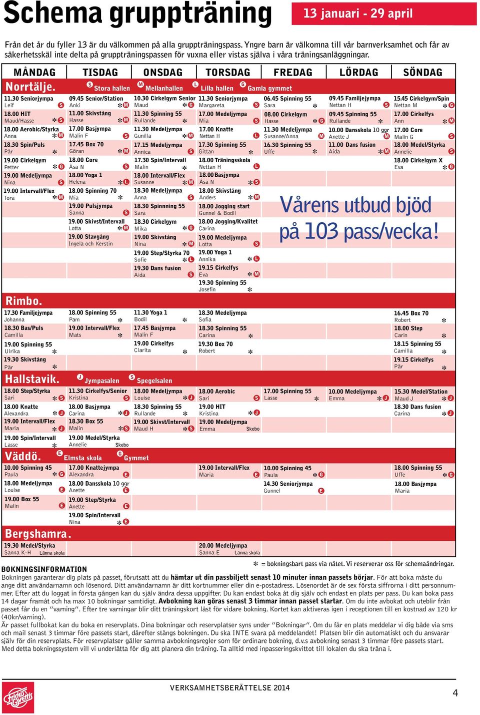 MÅNDAG TIDAG ONDAG TORDAG FREDAG LÖRDAG ÖNDAG M L G Norrtälje. tora hallen Mellanhallen Lilla hallen Gamla gymmet 11.30 eniorjympa Leif 18.00 HIT Maud/Hasse 18.00 Aerobic/tyrka Anna M 18.