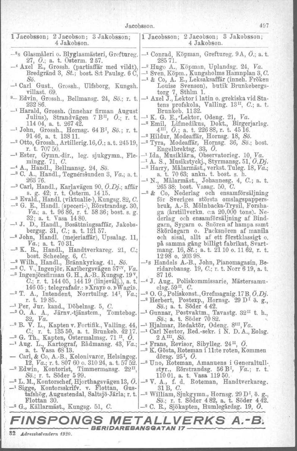 , Kungsholms Hamnplan 3, C. Sö. _l & Co, A. E., Leksaksaffär (inneh. Fröken _l Carl Gust., Grossh., Ulfsborg, Kungsh. Louise Svenson), butik Brunleebergsvillast. 69. torg 7 Sthlm 1. s.. Edvin, Grossh.