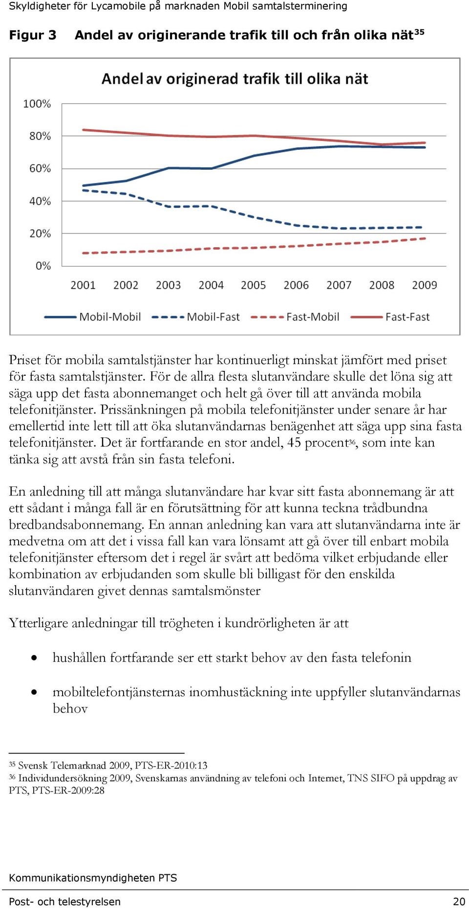 Prissänkningen på mobila telefonitjänster under senare år har emellertid inte lett till att öka slutanvändarnas benägenhet att säga upp sina fasta telefonitjänster.