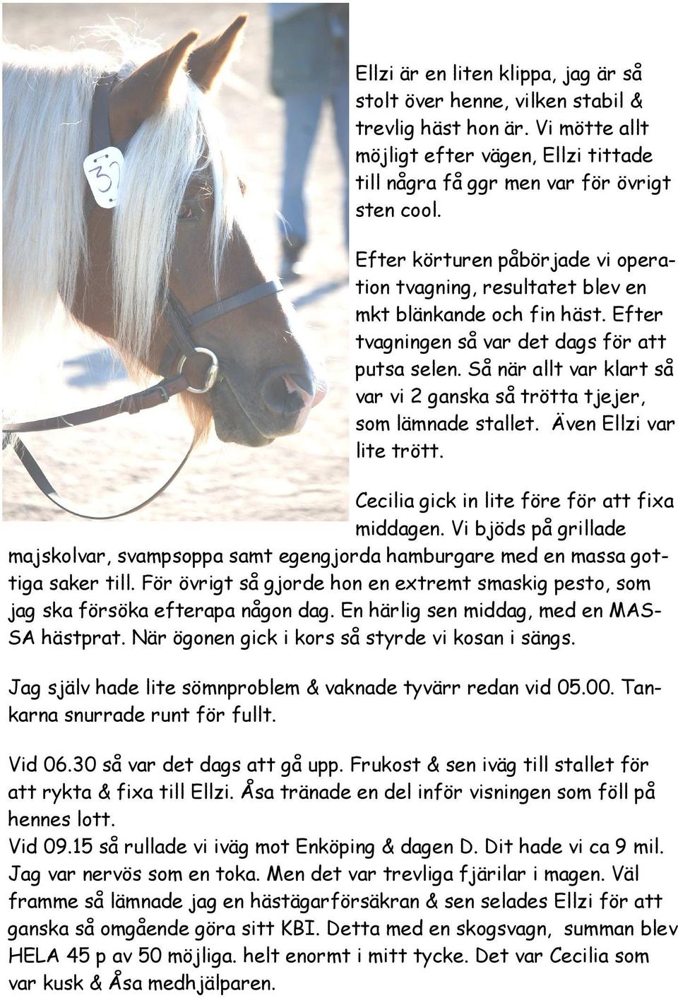 Så när allt var klart så var vi 2 ganska så trötta tjejer, som lämnade stallet. Även Ellzi var lite trött. Cecilia gick in lite före för att fixa middagen.