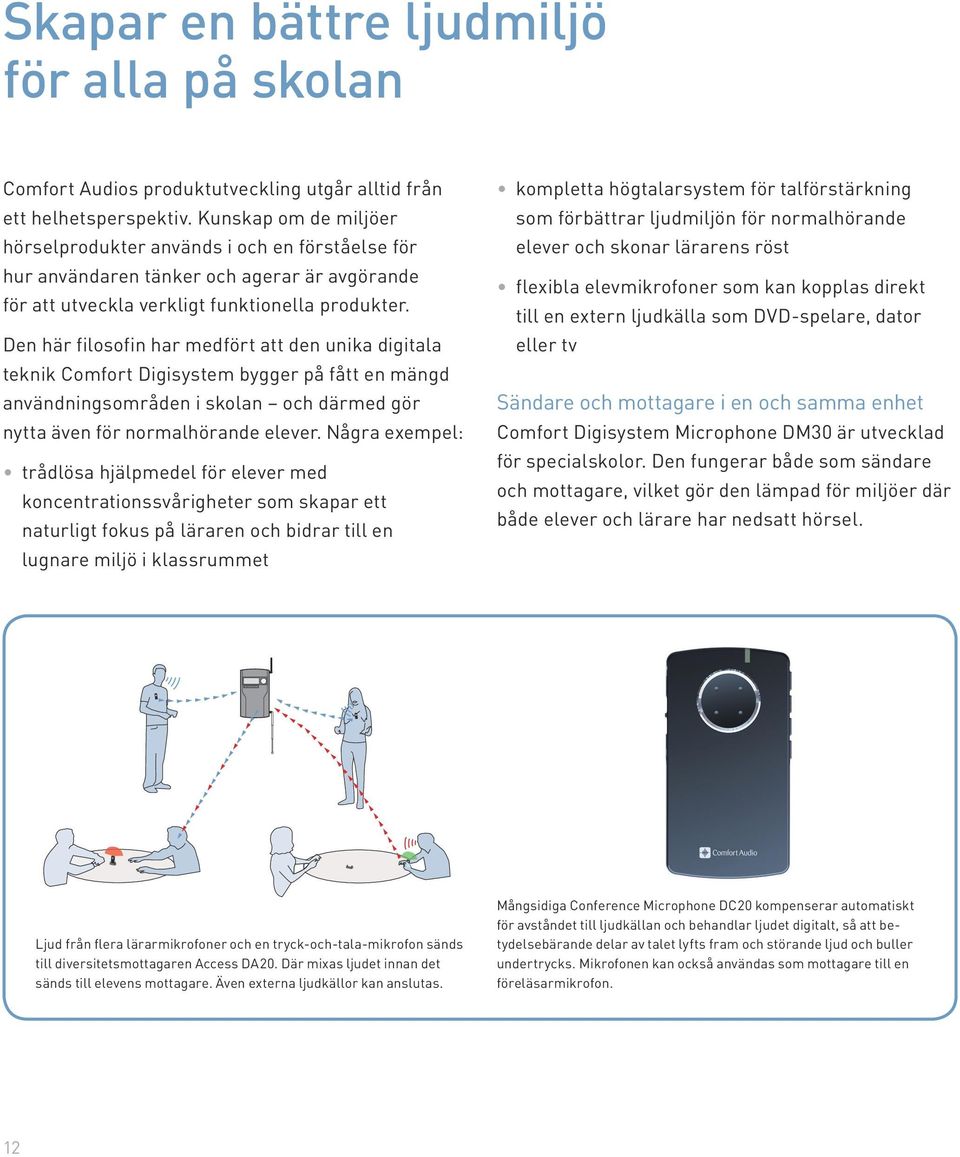 Den här filosofin har medfört att den unika digitala teknik Comfort Digisystem bygger på fått en mängd användningsområden i skolan och därmed gör nytta även för normalhörande elever.