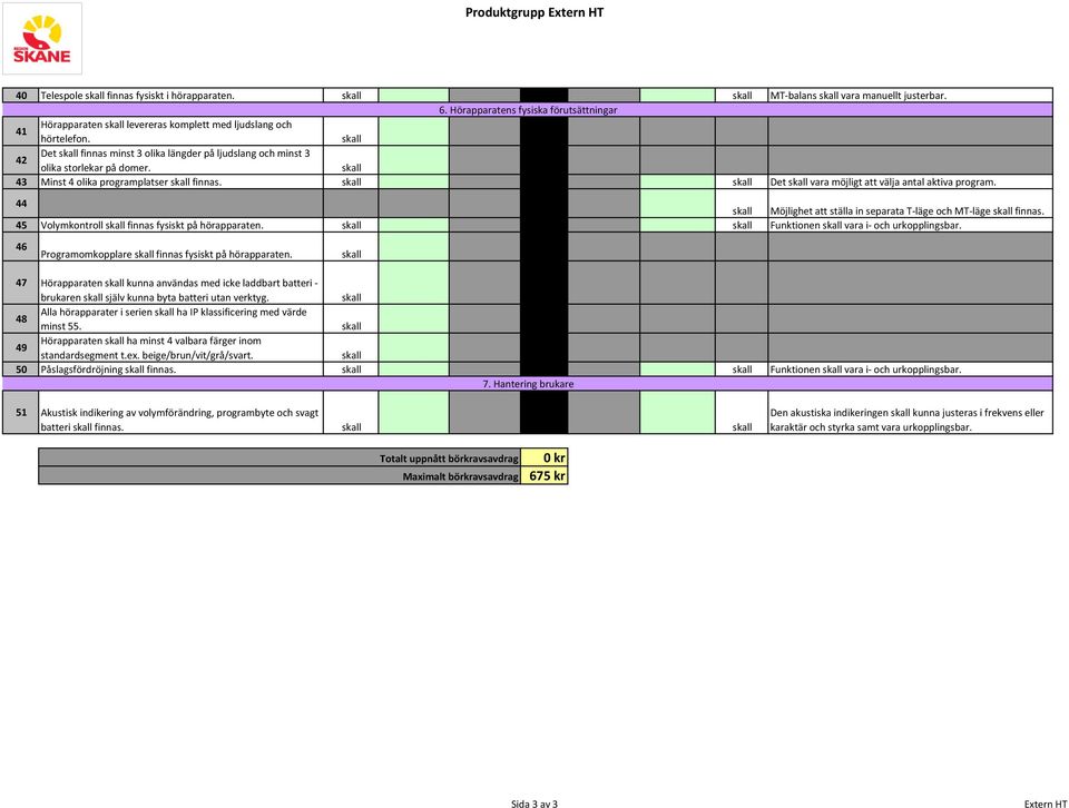 43 Minst 4 olika programplatser finnas. Det vara möjligt att välja antal aktiva program. 44 Möjlighet att ställa in separata T-läge och MT-läge finnas. 45 Volymkontroll finnas fysiskt på hörapparaten.