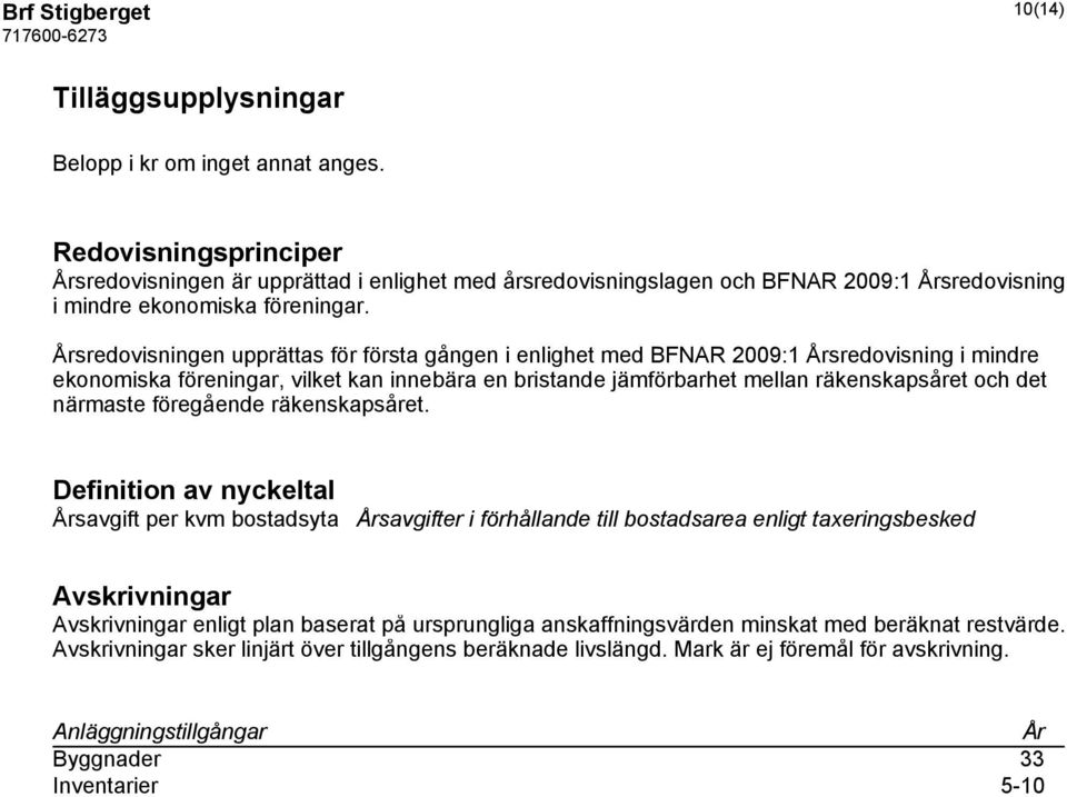Årsredovisningen upprättas för första gången i enlighet med BFNAR 2009:1 Årsredovisning i mindre ekonomiska föreningar, vilket kan innebära en bristande jämförbarhet mellan räkenskapsåret och det