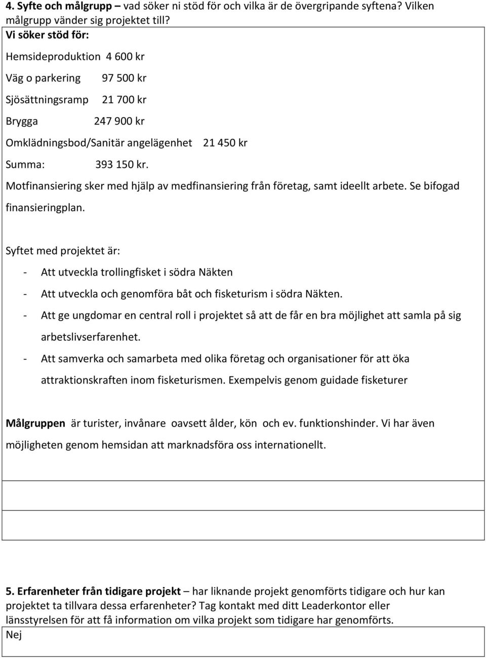 Motfinansiering sker med hjälp av medfinansiering från företag, samt ideellt arbete. Se bifogad finansieringplan.