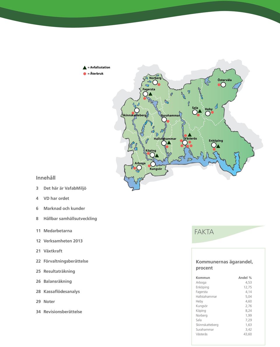 Förvaltningsberättelse 25 Resultaträkning 26 Balansräkning 28 Kassaflödesanalys 29 Noter 34 Revisionsberättelse Kommunernas ägarandel, procent Kommun Andel %