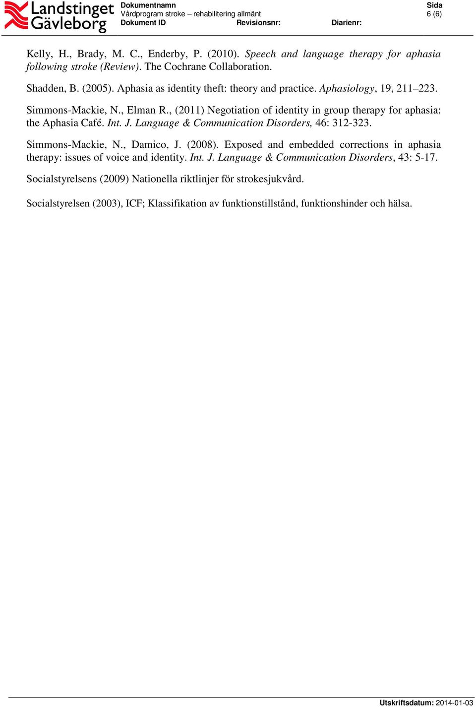 Int. J. Language & Communication Disorders, 46: 312-323. Simmons-Mackie, N., Damico, J. (2008). Exposed and embedded corrections in aphasia therapy: issues of voice and identity. Int. J. Language & Communication Disorders, 43: 5-17.