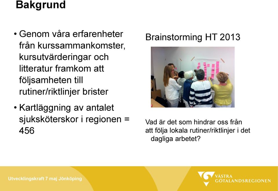 Kartläggning av antalet sjuksköterskor i regionen = 456 Brainstorming HT 2013