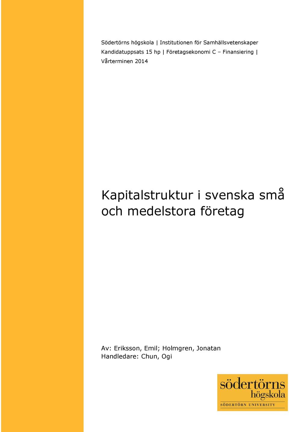 2014 (Frivilligt: Programmet för xxx) Kapitalstruktur i svenska små
