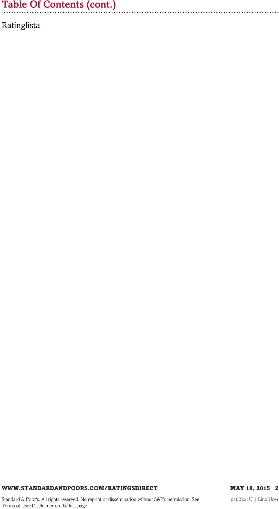 COM/RATINGSDIRECT MAY 18, 2015 2 Standard & Poor's.