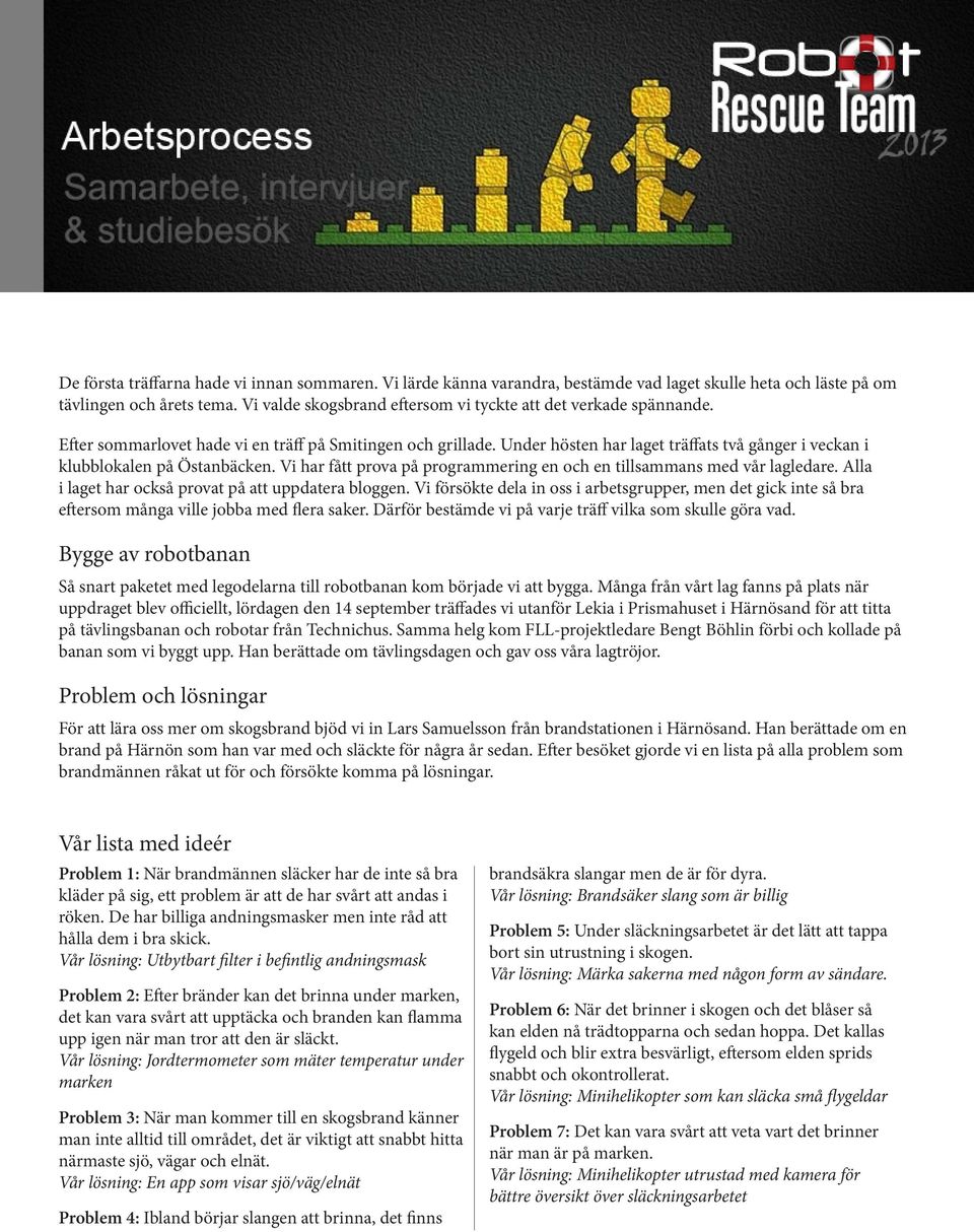 Under hösten har laget träffats två gånger i veckan i klubblokalen på Östanbäcken. Vi har fått prova på programmering en och en tillsammans med vår lagledare.