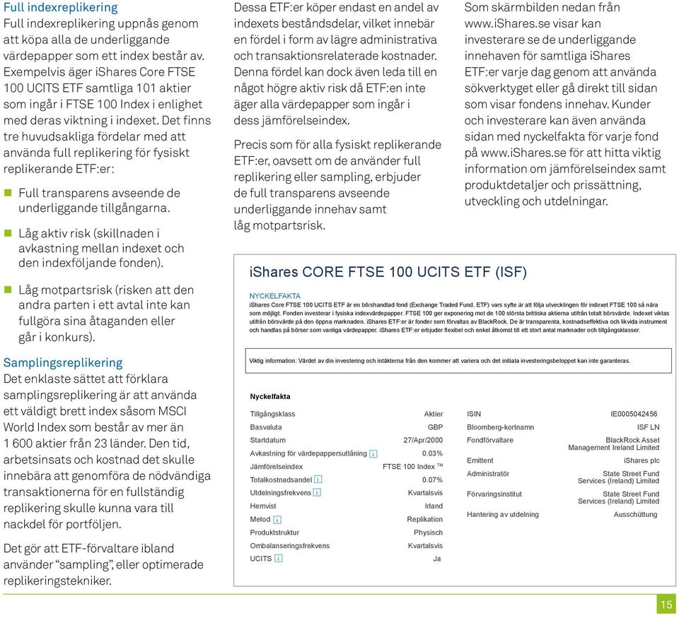 Det finns tre huvudsakliga fördelar med att använda full replikering för fysiskt replikerande ETF:er: Full transparens avseende de underliggande tillgångarna.