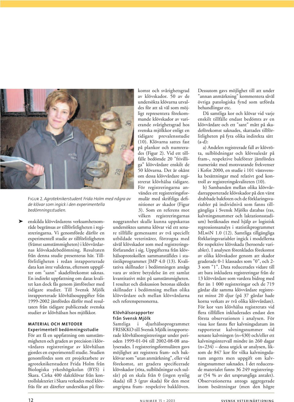 Vi genomförde därför en experimentell studie av tillförlitligheten (främst samstämmigheten) i klövvårdarnas klövskadebedömning. Resultaten från denna studie presenteras här.