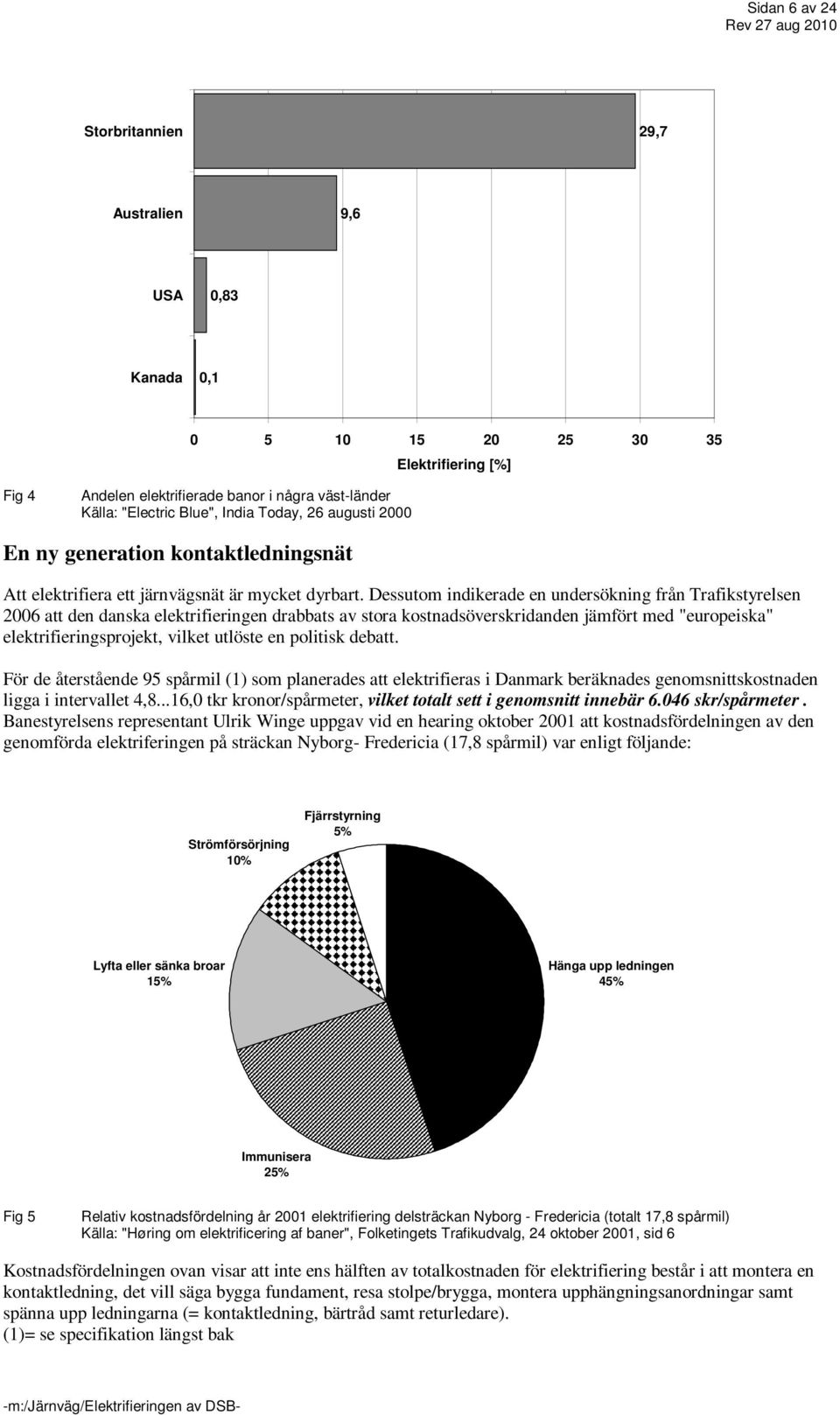 Dessutom indikerade en undersökning från Trafikstyrelsen 2006 att den danska elektrifieringen drabbats av stora kostnadsöverskridanden jämfört med "europeiska" elektrifieringsprojekt, vilket utlöste