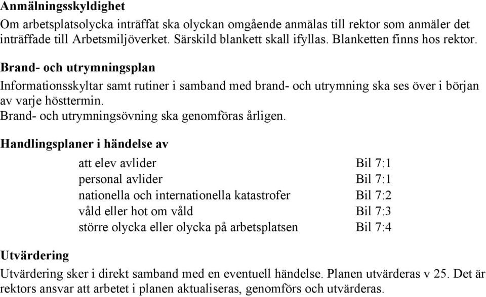 Brand- och utrymningsövning ska genomföras årligen.