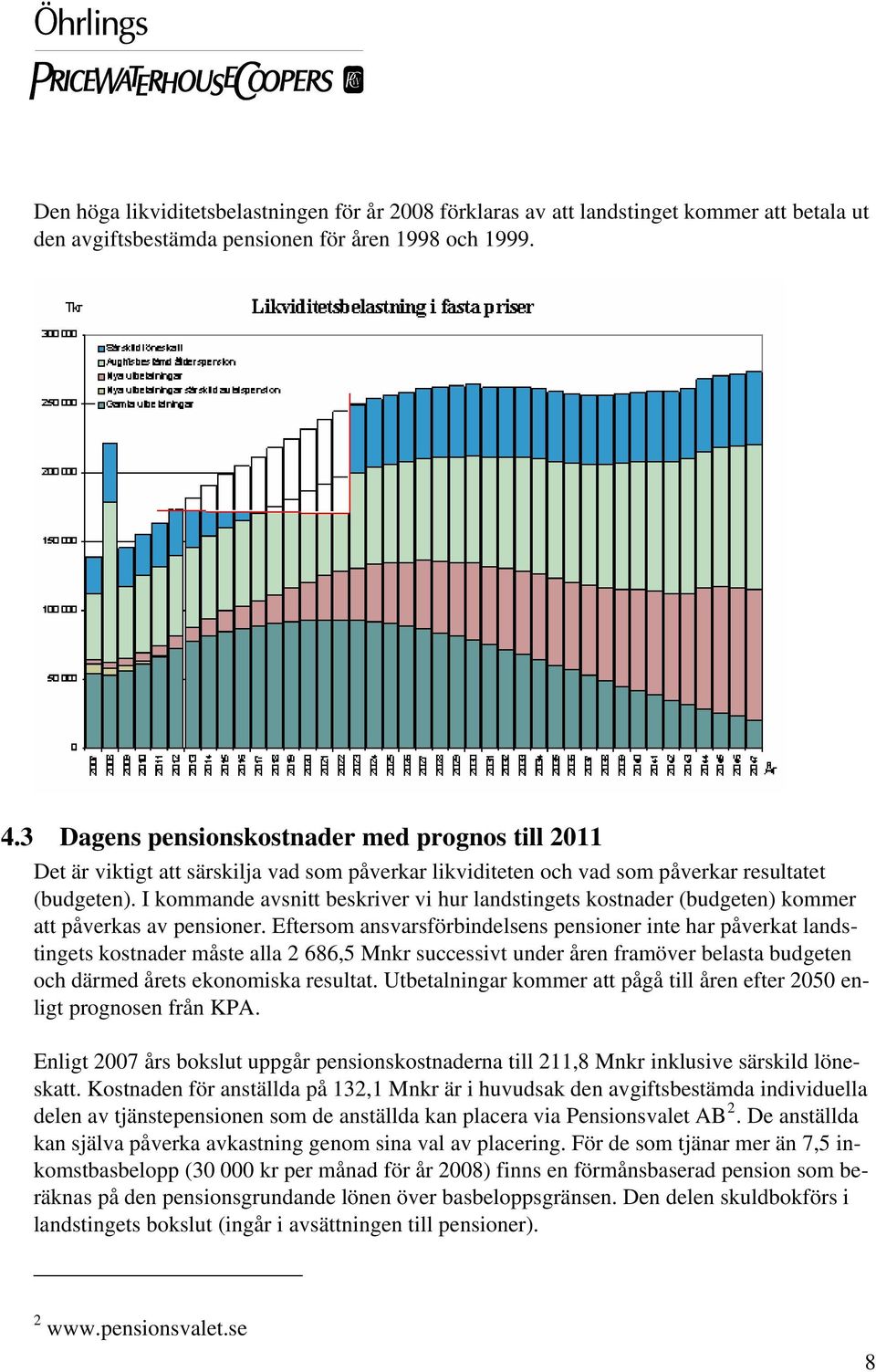 I kommande avsnitt beskriver vi hur landstingets kostnader (budgeten) kommer att påverkas av pensioner.