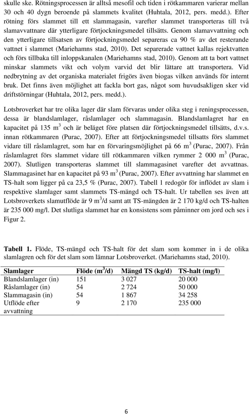 Genom slamavvattning och den ytterligare tillsatsen av förtjockningsmedel separeras ca 90 % av det resterande vattnet i slammet (Mariehamns stad, 2010).