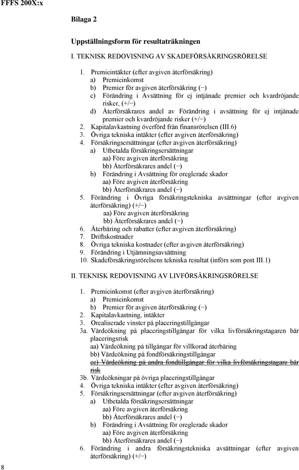 Återförsäkrares andel av Förändring i avsättning för ej intjänade premier och kvardröjande risker (+/ ) 2. Kapitalavkastning överförd från finansrörelsen (III.6) 3.