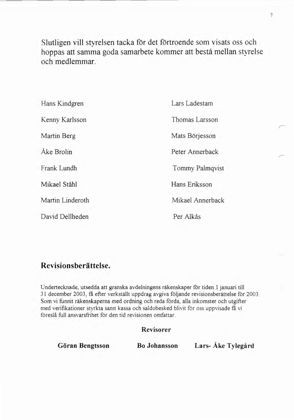 Mikael Annerback Per Alkås Revisionsberättelse.