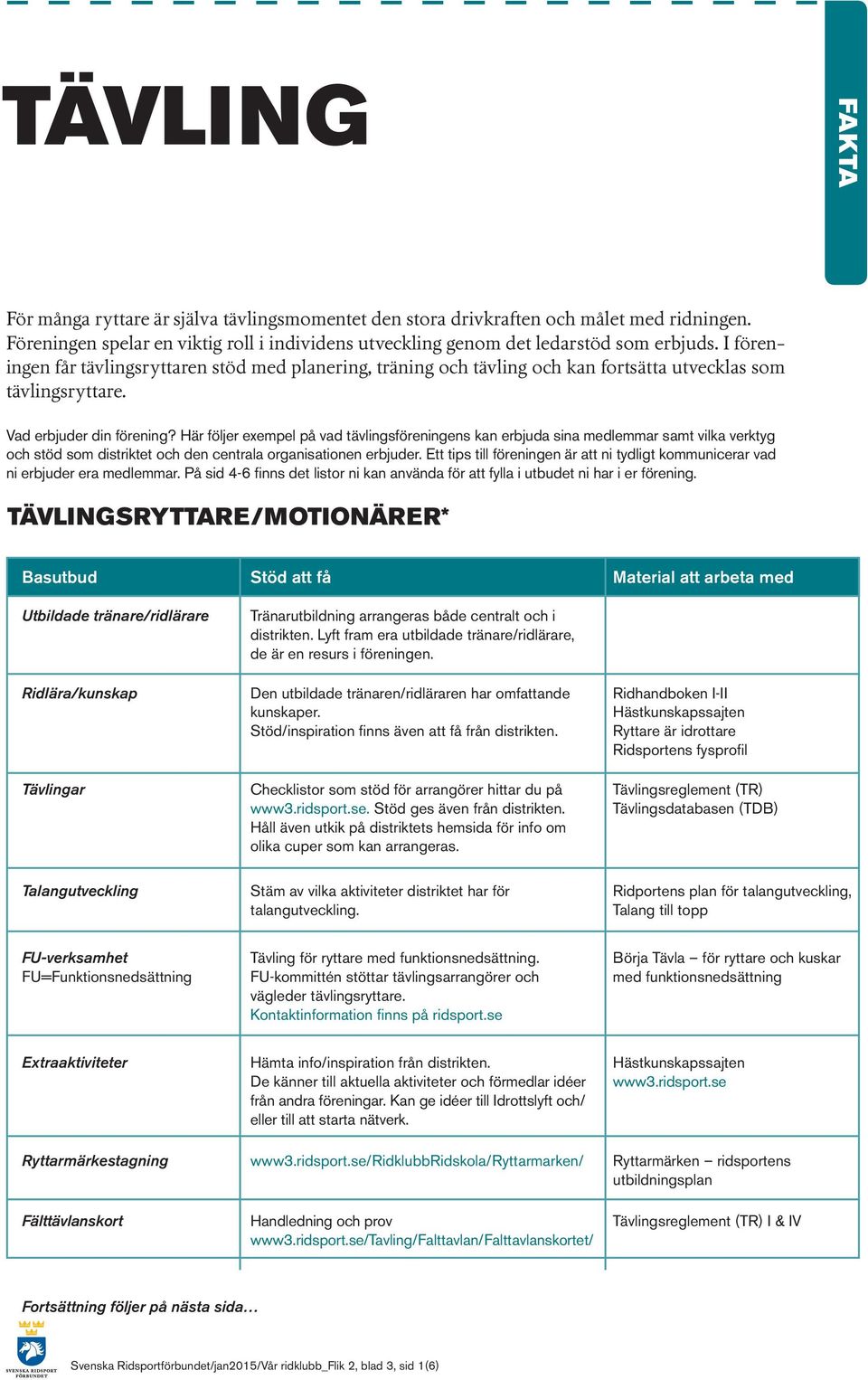 Här följer exempel på vad tävlingsföreningens kan erbjuda sina medlemmar samt vilka verktyg och stöd som distriktet och den centrala organisationen erbjuder.