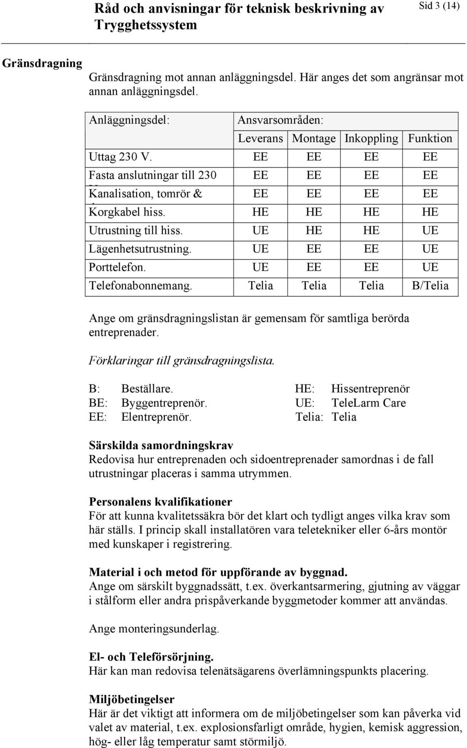 UE EE EE UE Telefonabonnemang. Telia Telia Telia B/Telia Ange om gränsdragningslistan är gemensam för samtliga berörda entreprenader. Förklaringar till gränsdragningslista. B: Beställare.