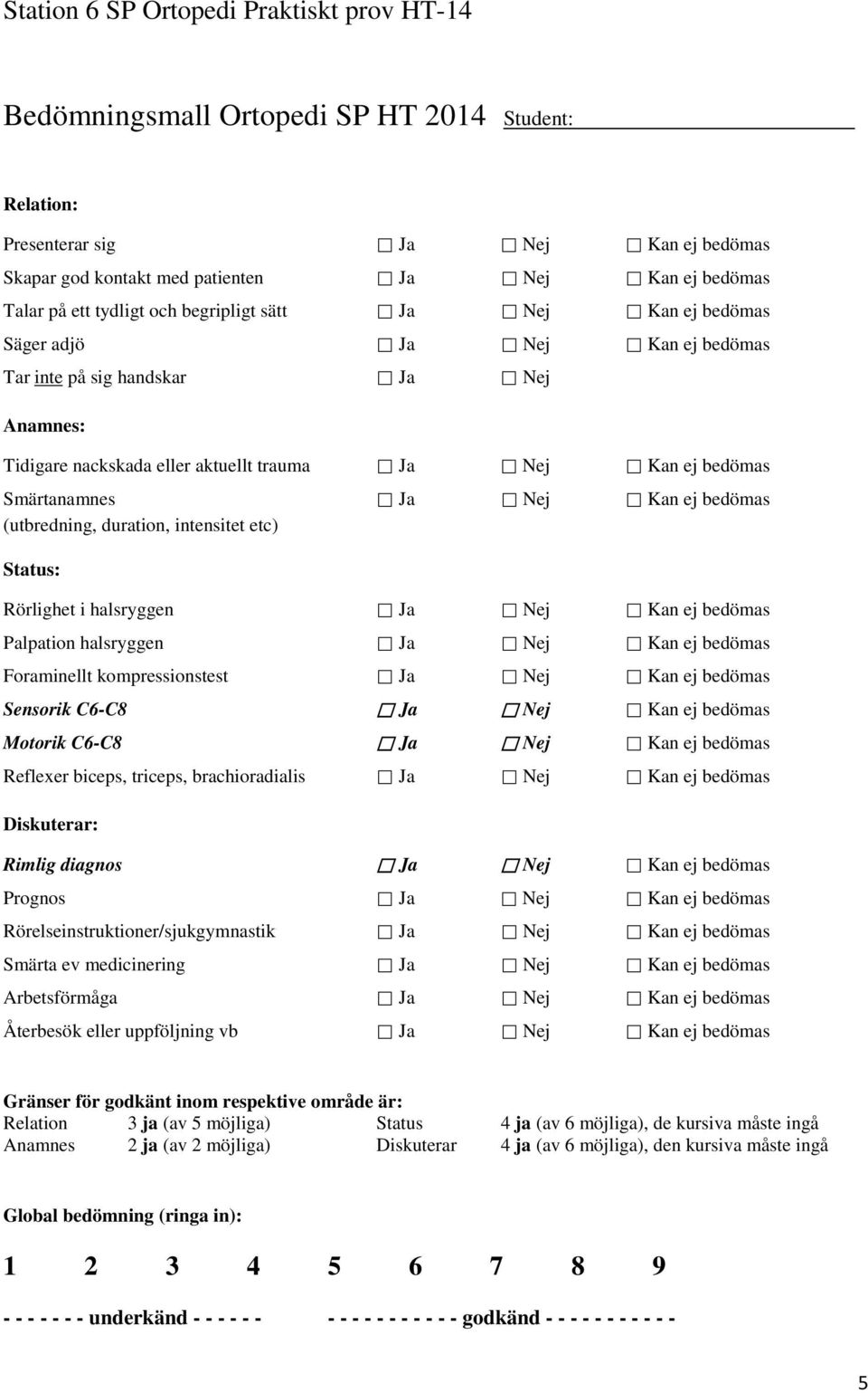 duration, intensitet etc) Status: Rörlighet i halsryggen Ja Nej Kan ej bedömas Palpation halsryggen Ja Nej Kan ej bedömas Foraminellt kompressionstest Ja Nej Kan ej bedömas Sensorik C6-C8 Ja Nej Kan