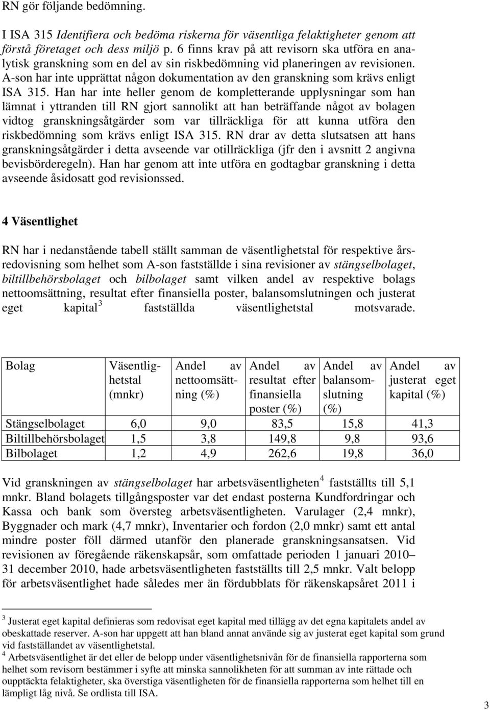 A-son har inte upprättat någon dokumentation av den granskning som krävs enligt ISA 315.