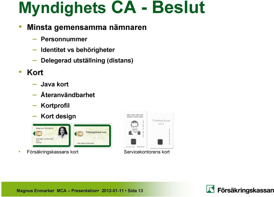 Återanvändbarhet Kortprofil Kort design Försäkringskassans kort