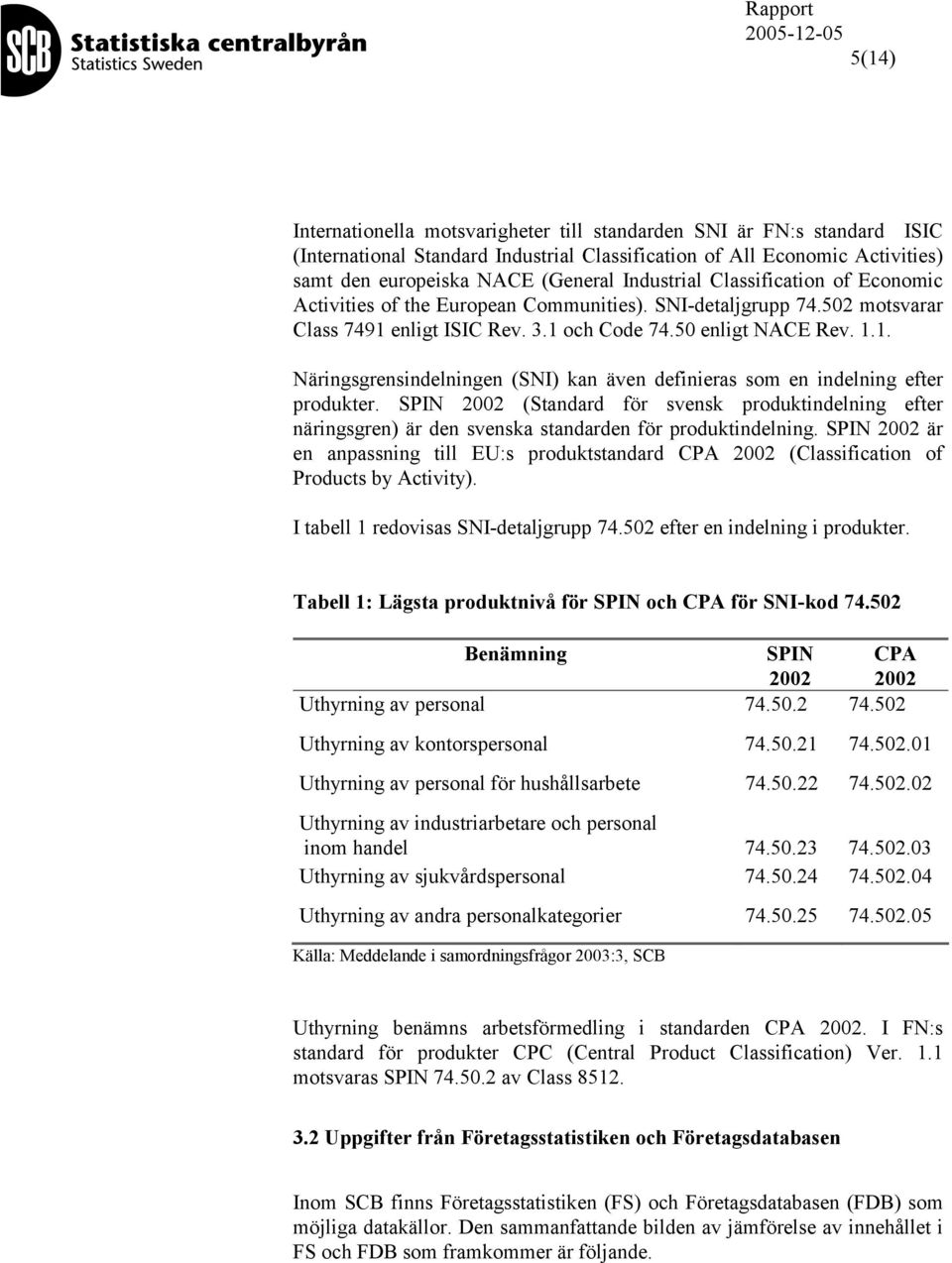 enligt ISIC Rev. 3.1 och Code 74.50 enligt NACE Rev. 1.1. Näringsgrensindelningen (SNI) kan även definieras som en indelning efter produkter.