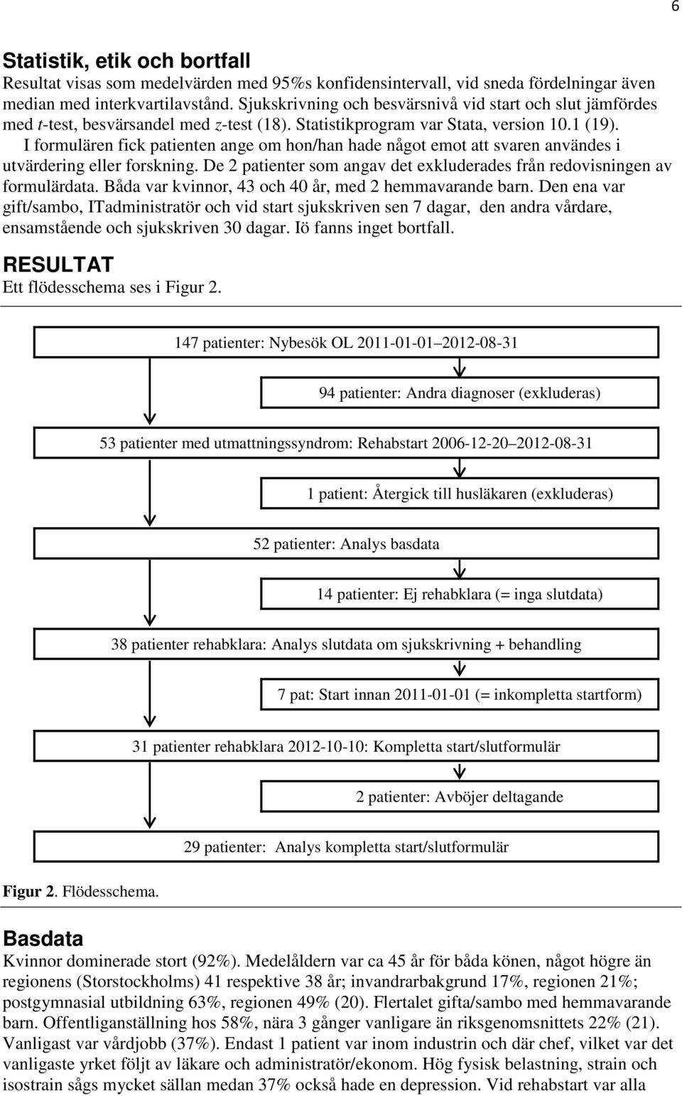 I formulären fick patienten ange om hon/han hade något emot att svaren användes i utvärdering eller forskning. De 2 patienter som angav det exkluderades från redovisningen av formulärdata.