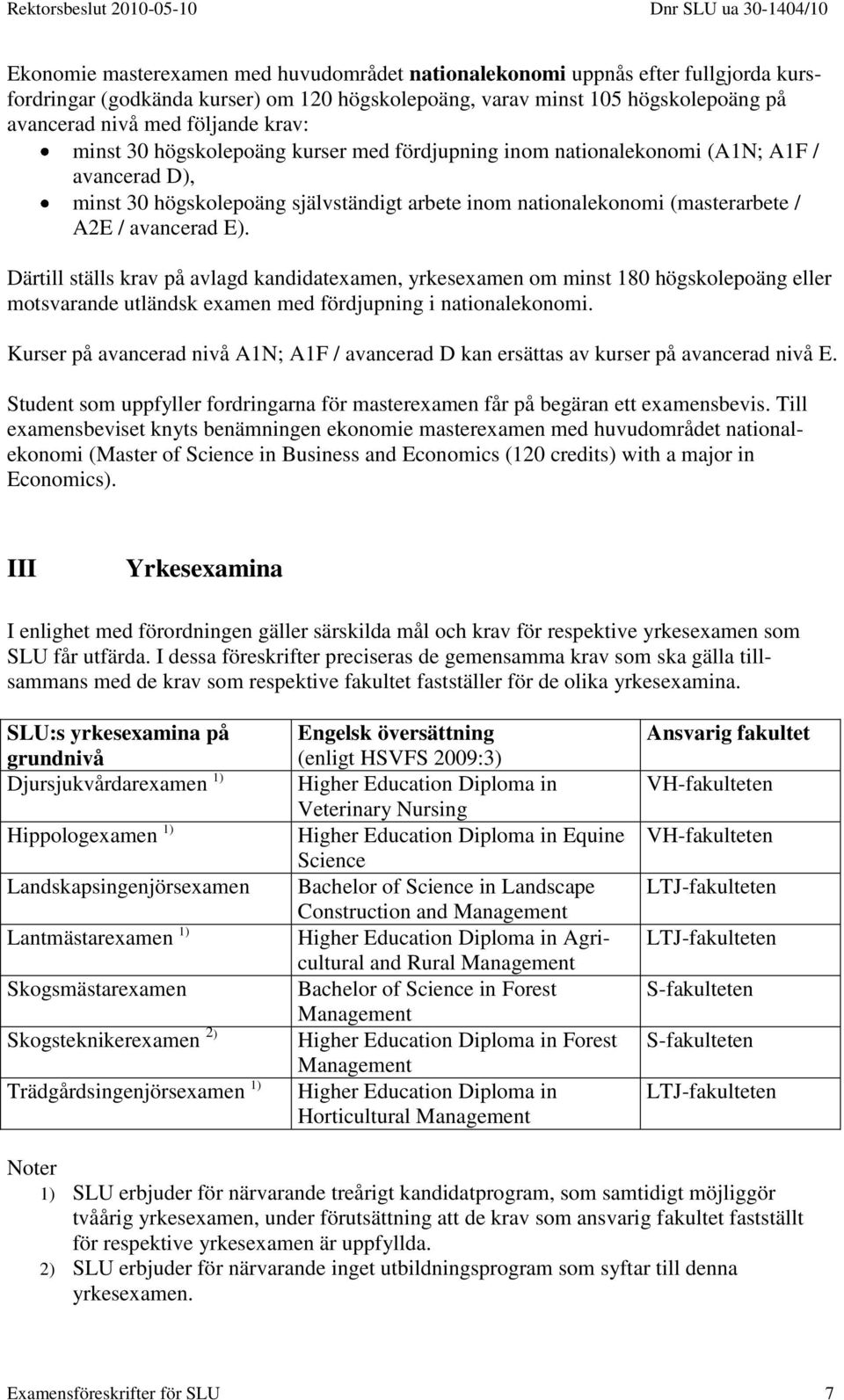 motsvarande utländsk examen med fördjupning i nationalekonomi. Kurser på avancerad nivå A1N; A1F / avancerad D kan ersättas av kurser på avancerad nivå E.