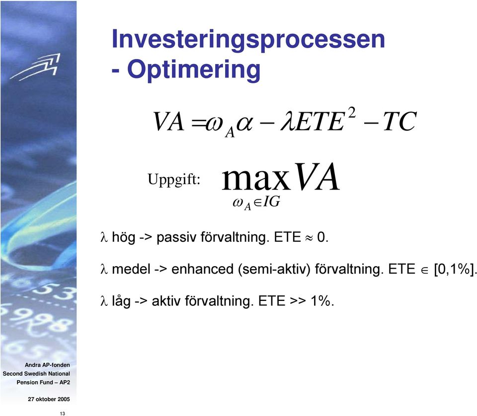 ETE 0. λ medel -> enhanced (semi-aktiv) förvaltning.