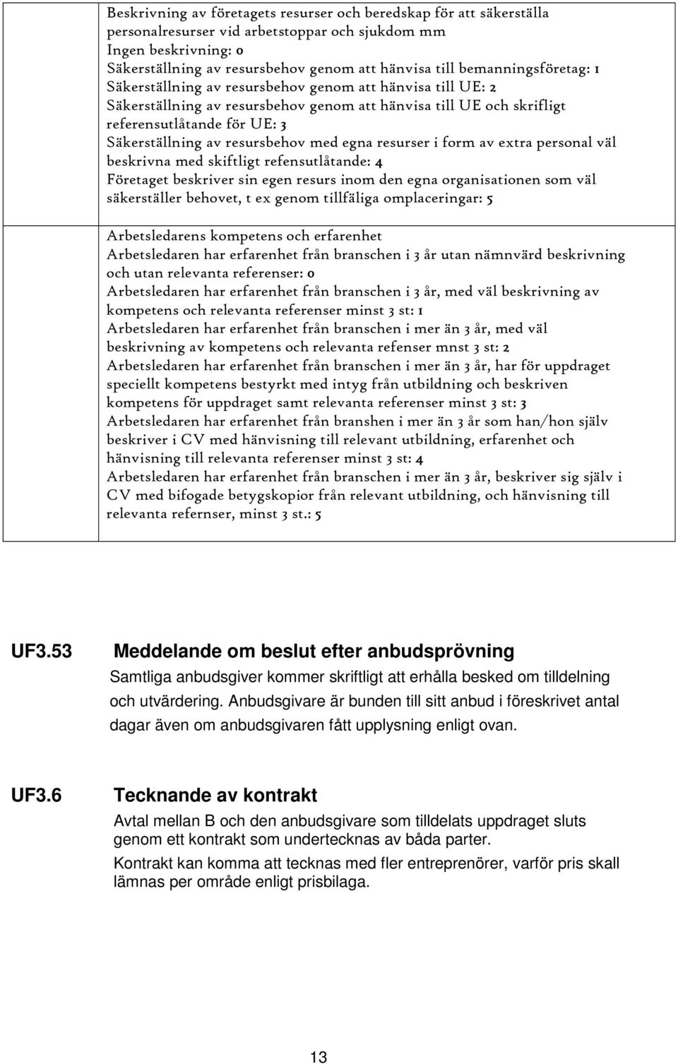 resursbehov med egna resurser i form av extra personal väl beskrivna med skiftligt refensutlåtande: 4 Företaget beskriver sin egen resurs inom den egna organisationen som väl säkerställer behovet, t