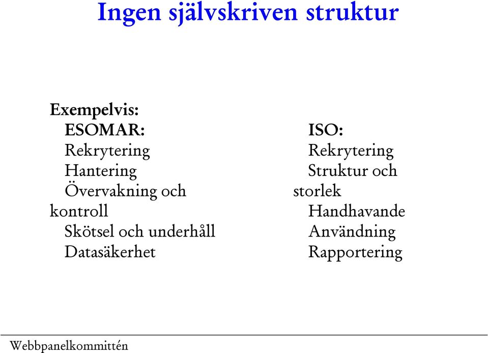 Skötsel och underhåll Datasäkerhet ISO: