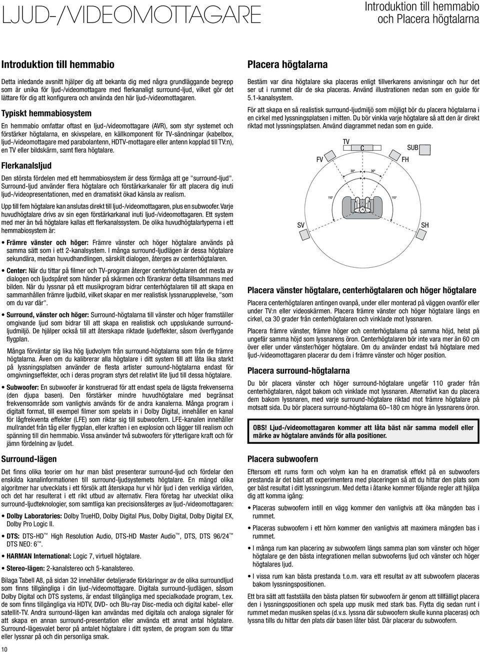 Typiskt hemmabiosystem En hemmabio omfattar oftast en ljud-/videomottagare (AVR), som styr systemet och förstärker högtalarna, en skivspelare, en källkomponent för TV-sändningar (kabelbox,