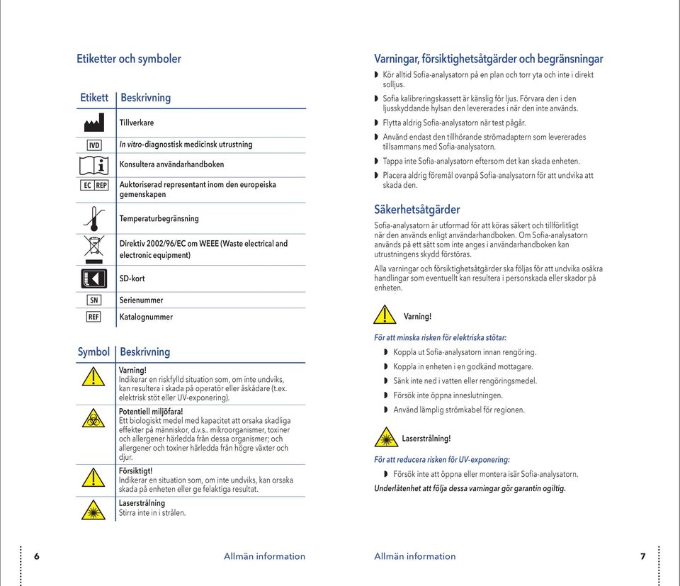 Sofia-analysatorn på en plan och torr yta och inte i direkt solljus. Sofia kalibreringskassett är känslig för ljus. Förvara den i den ljusskyddande hylsan den levererades i när den inte används.