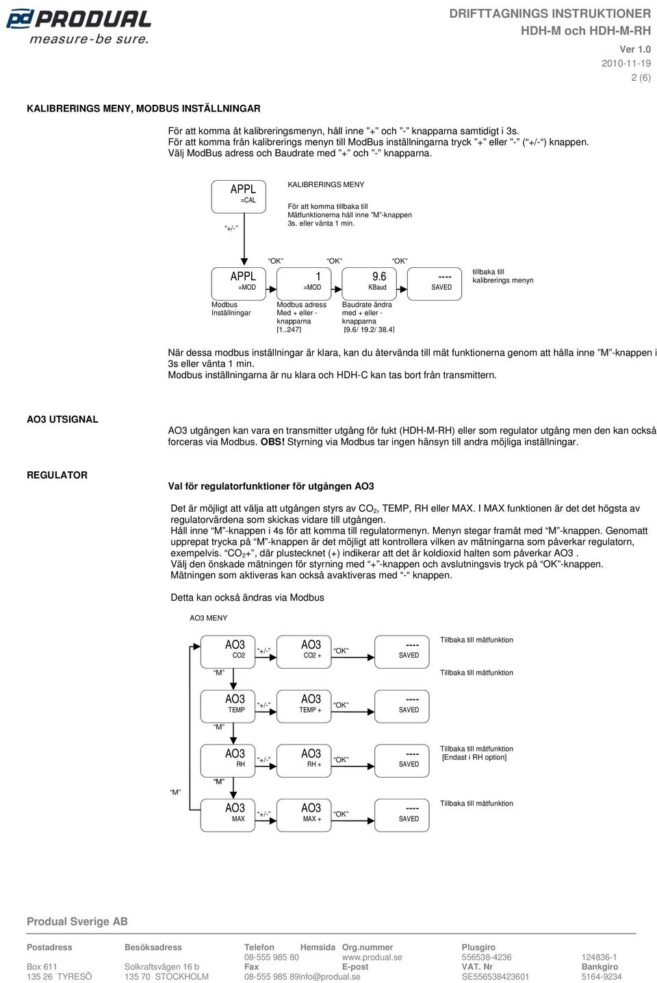 APPL =CAL KALIBRERINGS MENY För att komma tillbaka till Mätfunktionerna håll inne M -knappen 3s. eller vänta 1 min. APPL =MOD 1 =MOD 9.