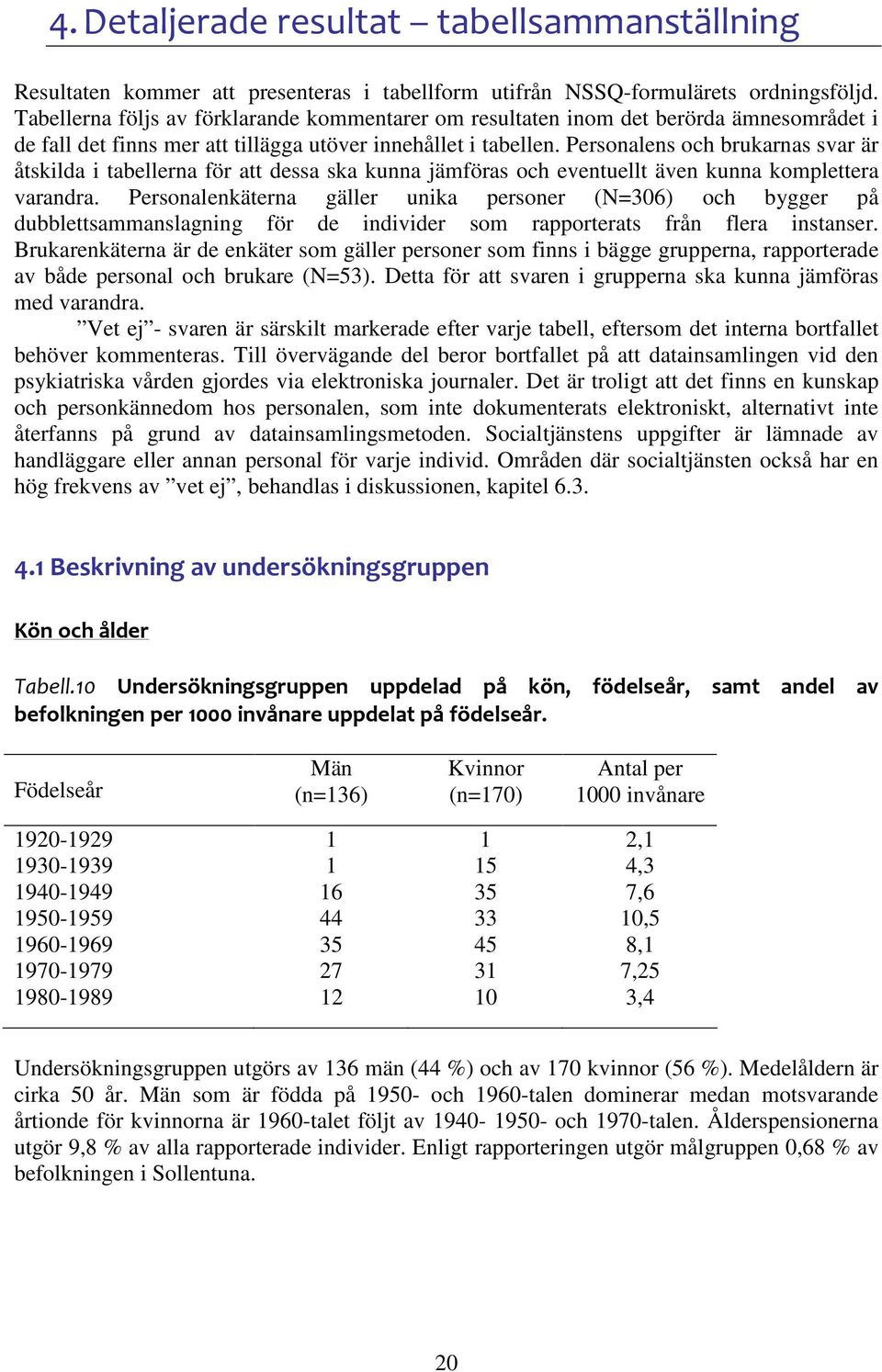 ens och brukarnas svar är åtskilda i tabellerna för att dessa ska kunna jämföras och eventuellt även kunna komplettera varandra.