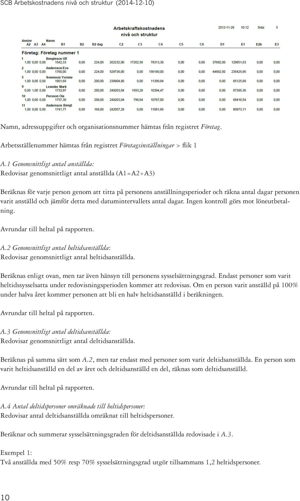 anställd och jämför detta med datumintervallets antal dagar. Ingen kontroll görs mot löneutbetalning. Avrundar till heltal på rapporten. A.2 Genomsnittligt antal heltidsanställda: Redovisar genomsnittligt antal heltidsanställda.