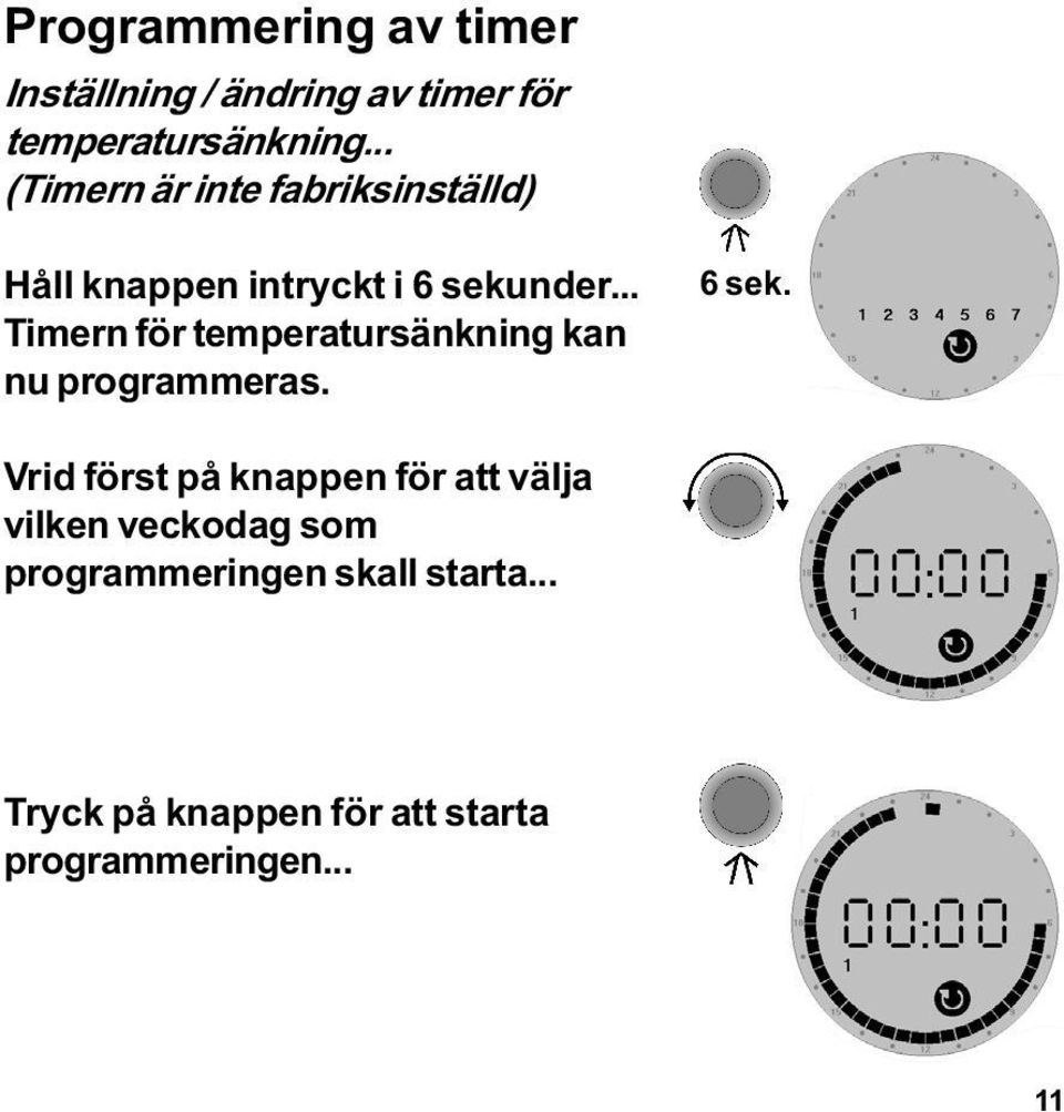 .. Timern för temperatursänkning kan nu programmeras. 6 sek.