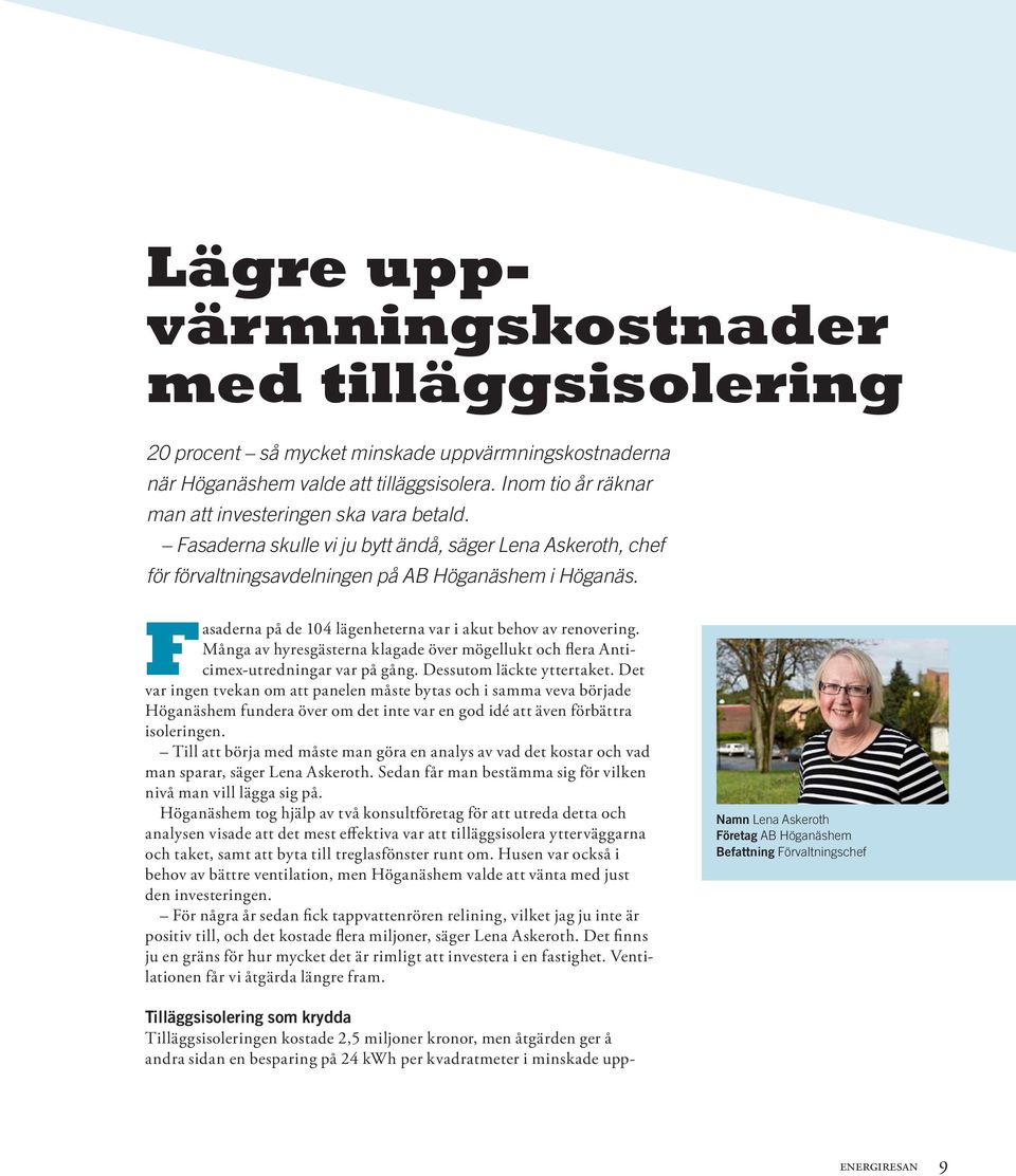 Fasaderna på de 104 lägenheterna var i akut behov av renovering. Många av hyresgästerna klagade över mögellukt och flera Anticimex-utredningar var på gång. Dessutom läckte yttertaket.