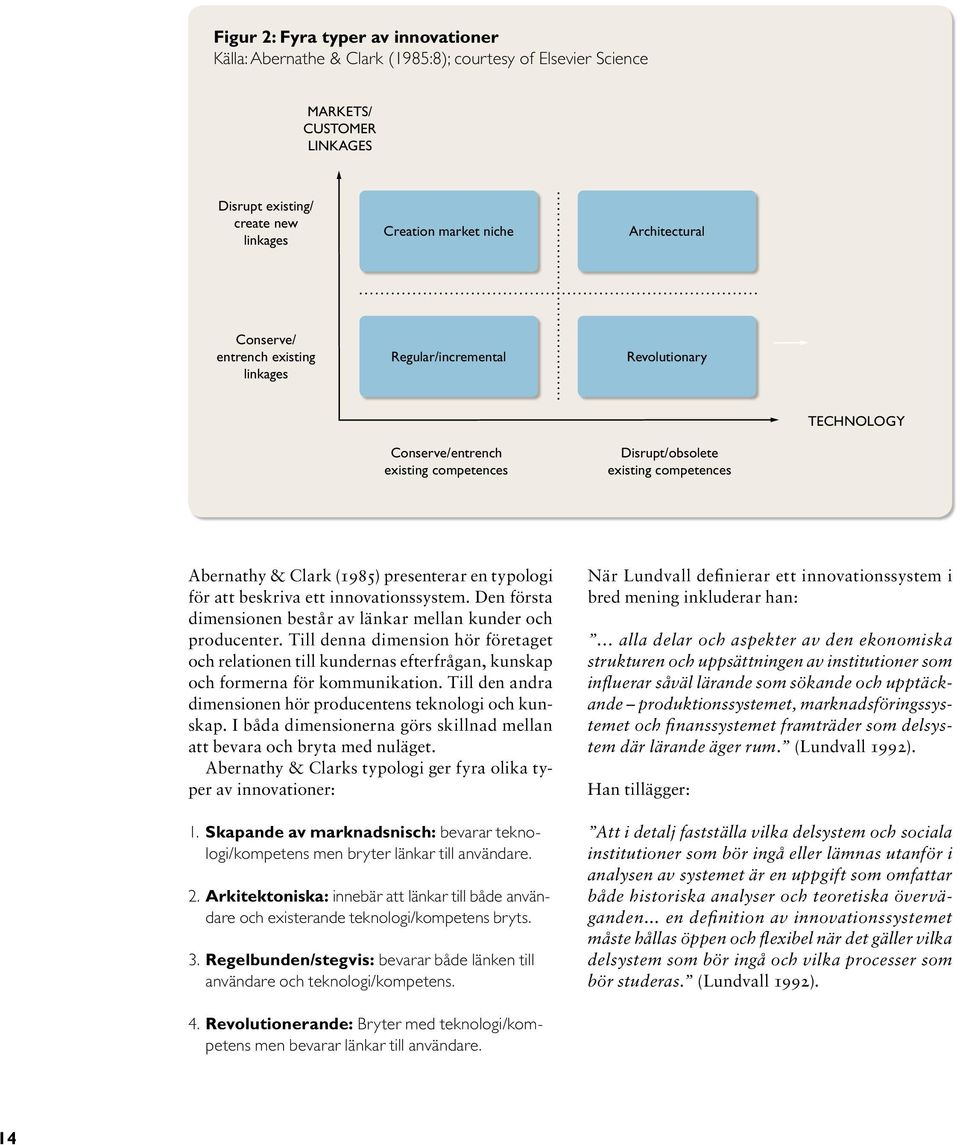presenterar en typologi för att beskriva ett innovationssystem. Den första dimensionen består av länkar mellan kunder och producenter.