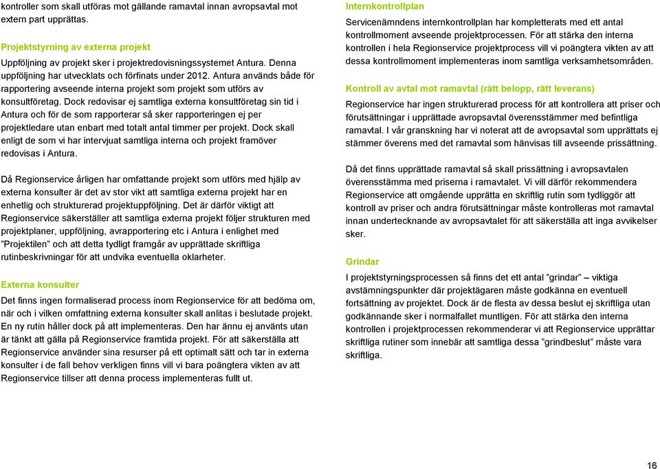 Dock redovisar ej samtliga externa konsultföretag sin tid i Antura och för de som rapporterar så sker rapporteringen ej per projektledare utan enbart med totalt antal timmer per projekt.