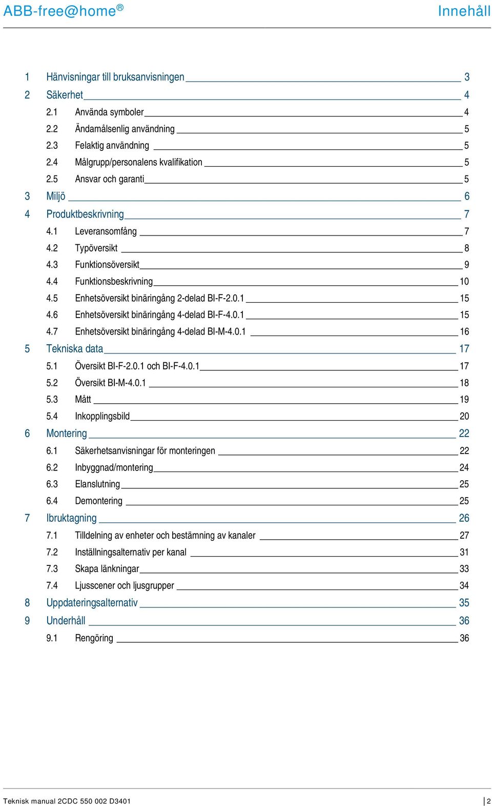 6 Enhetsöversikt binäringång 4-delad BI-F-4.0.1 15 4.7 Enhetsöversikt binäringång 4-delad BI-M-4.0.1 16 5 Tekniska data 17 5.1 Översikt BI-F-2.0.1 och BI-F-4.0.1 17 5.2 Översikt BI-M-4.0.1 18 5.